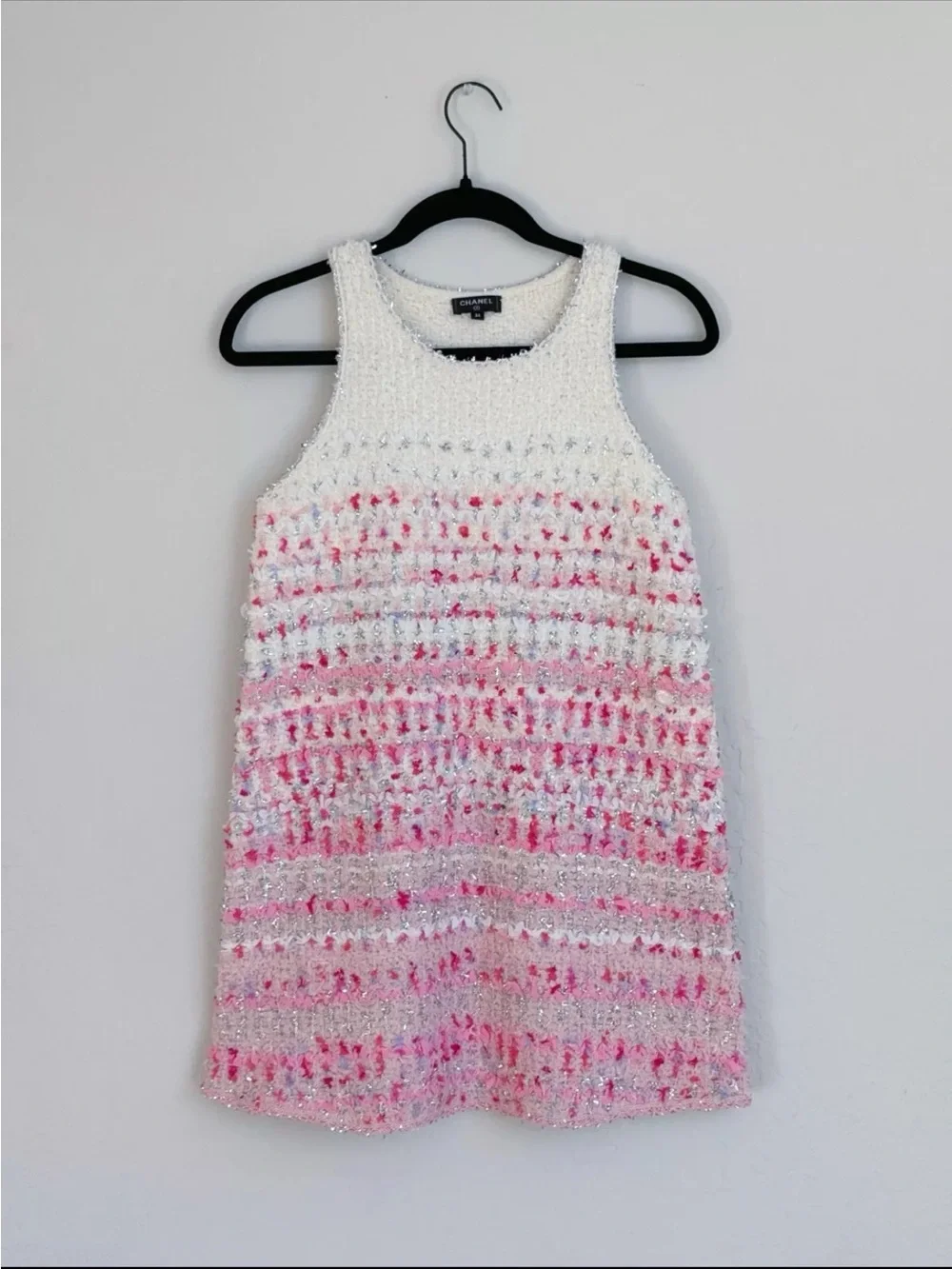 CHANEL White and Pink Tweed Shift Dress for Girls
